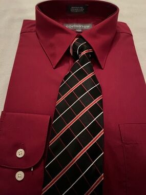 covington dress shirts Covington Men's Polyester Woven Long Sleeve Button-Up Shirt Green XL